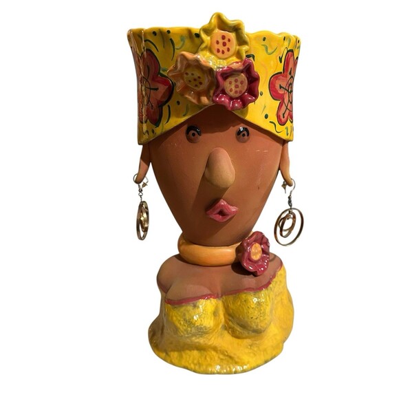Bird Brain Other - 2004 Bird Brain Terra Cotta ART POTTERY Planter WOMAN Bust Pot LARGE 12” Tall